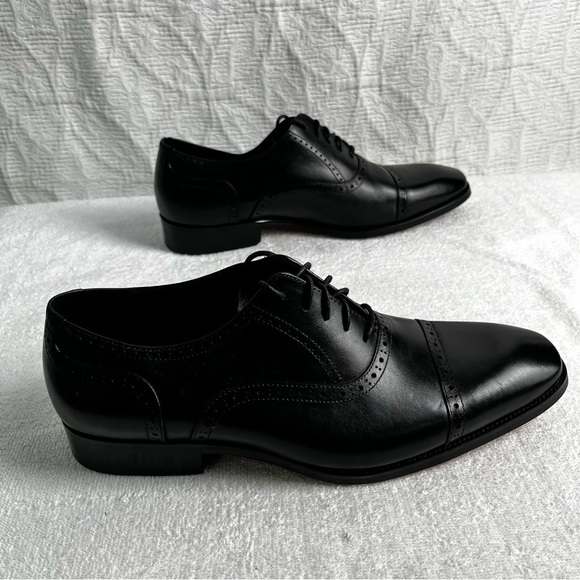 Alipasinm Classic Oxford Mens 10 Black Genuine Leather Lace Up Dress Shoes - Picture 1 of 16